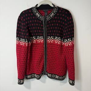 Nomadic Traders Women's Full Zip Sweater Ramie Cotton Fair Isle Large